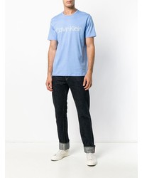 Мужская голубая футболка с круглым вырезом с принтом от CK Calvin Klein