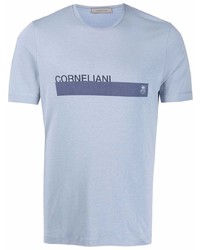 Мужская голубая футболка с круглым вырезом с принтом от Corneliani
