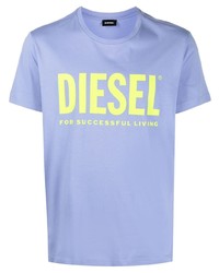 Мужская голубая футболка с круглым вырезом с принтом от Diesel
