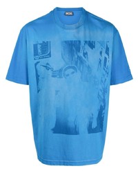 Мужская голубая футболка с круглым вырезом с принтом от Diesel
