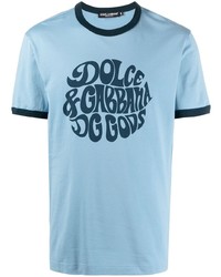 Мужская голубая футболка с круглым вырезом с принтом от Dolce & Gabbana