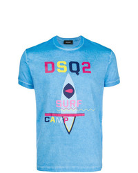 Мужская голубая футболка с круглым вырезом с принтом от DSQUARED2