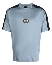 Мужская голубая футболка с круглым вырезом с принтом от Emporio Armani