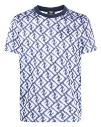 Мужская голубая футболка с круглым вырезом с принтом от Fendi