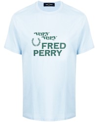 Мужская голубая футболка с круглым вырезом с принтом от Fred Perry