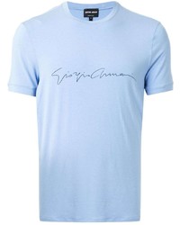 Мужская голубая футболка с круглым вырезом с принтом от Giorgio Armani