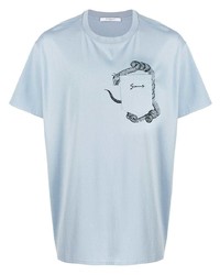 Мужская голубая футболка с круглым вырезом с принтом от Givenchy