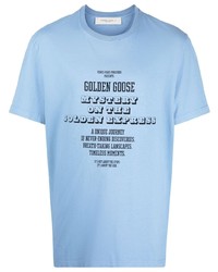 Мужская голубая футболка с круглым вырезом с принтом от Golden Goose