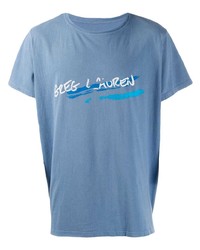 Мужская голубая футболка с круглым вырезом с принтом от Greg Lauren