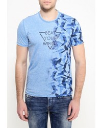 Мужская голубая футболка с круглым вырезом с принтом от Guess Jeans