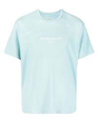Мужская голубая футболка с круглым вырезом с принтом от GUESS USA