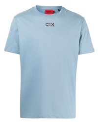 Мужская голубая футболка с круглым вырезом с принтом от Hugo