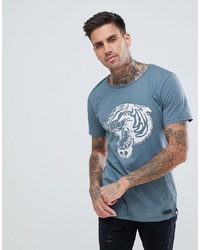 Мужская голубая футболка с круглым вырезом с принтом от Just Junkies
