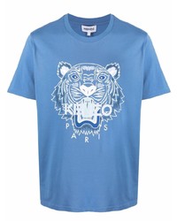 Мужская голубая футболка с круглым вырезом с принтом от Kenzo