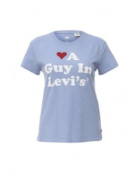 Женская голубая футболка с круглым вырезом с принтом от Levi's