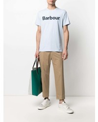 Мужская голубая футболка с круглым вырезом с принтом от Barbour