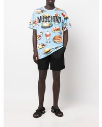 Мужская голубая футболка с круглым вырезом с принтом от Moschino