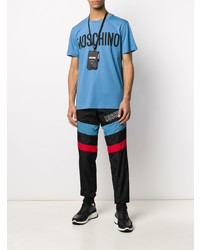 Мужская голубая футболка с круглым вырезом с принтом от Moschino