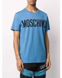 Мужская голубая футболка с круглым вырезом с принтом от Moschino