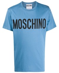 Мужская голубая футболка с круглым вырезом с принтом от Moschino