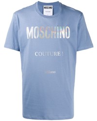 Мужская голубая футболка с круглым вырезом с принтом от Moschino