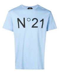 Мужская голубая футболка с круглым вырезом с принтом от N°21