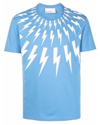Мужская голубая футболка с круглым вырезом с принтом от Neil Barrett