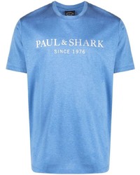 Мужская голубая футболка с круглым вырезом с принтом от Paul & Shark