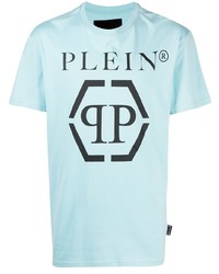 Мужская голубая футболка с круглым вырезом с принтом от Philipp Plein