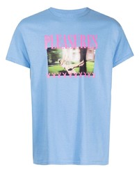 Мужская голубая футболка с круглым вырезом с принтом от Pleasures