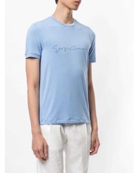 Мужская голубая футболка с круглым вырезом с принтом от Giorgio Armani