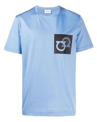 Мужская голубая футболка с круглым вырезом с принтом от Salvatore Ferragamo