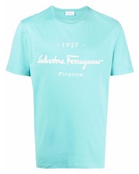 Мужская голубая футболка с круглым вырезом с принтом от Salvatore Ferragamo