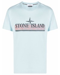 Мужская голубая футболка с круглым вырезом с принтом от Stone Island