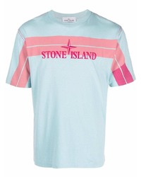 Мужская голубая футболка с круглым вырезом с принтом от Stone Island