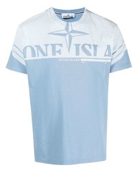 Мужская голубая футболка с круглым вырезом с принтом от Stone Island