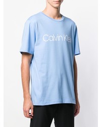 Мужская голубая футболка с круглым вырезом с принтом от Calvin Klein