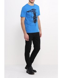 Мужская голубая футболка с круглым вырезом с принтом от Trussardi Jeans