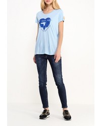 Женская голубая футболка с круглым вырезом с принтом от Trussardi Jeans