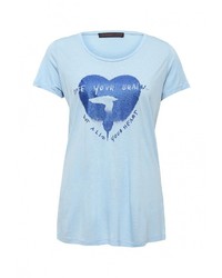 Женская голубая футболка с круглым вырезом с принтом от Trussardi Jeans