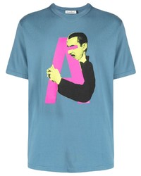 Мужская голубая футболка с круглым вырезом с принтом от Undercover