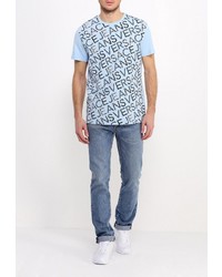 Мужская голубая футболка с круглым вырезом с принтом от Versace Jeans