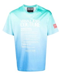 Мужская голубая футболка с круглым вырезом с принтом от VERSACE JEANS COUTURE