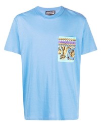 Мужская голубая футболка с круглым вырезом с принтом от VERSACE JEANS COUTURE