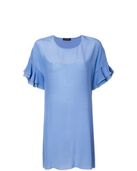Женская голубая футболка с круглым вырезом с рюшами от Twin-Set