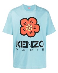 Мужская голубая футболка с круглым вырезом с цветочным принтом от Kenzo