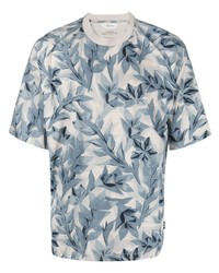 Мужская голубая футболка с круглым вырезом с цветочным принтом от Zegna