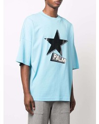 Мужская голубая футболка с круглым вырезом со звездами от Palm Angels