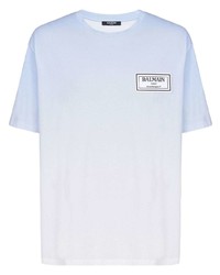 Мужская голубая футболка с круглым вырезом от Balmain