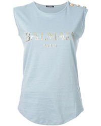 Женская голубая футболка от Balmain